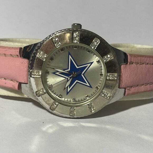 Dallas Cowboys NFL Women\'s Watch w/ Pink Leather Band w/ Rhinestones NEW